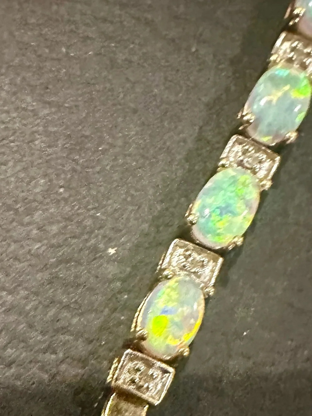 10K Solid Gold Diamond Tennis Bracelet w Natural Opal Solid 10K gold bracelet